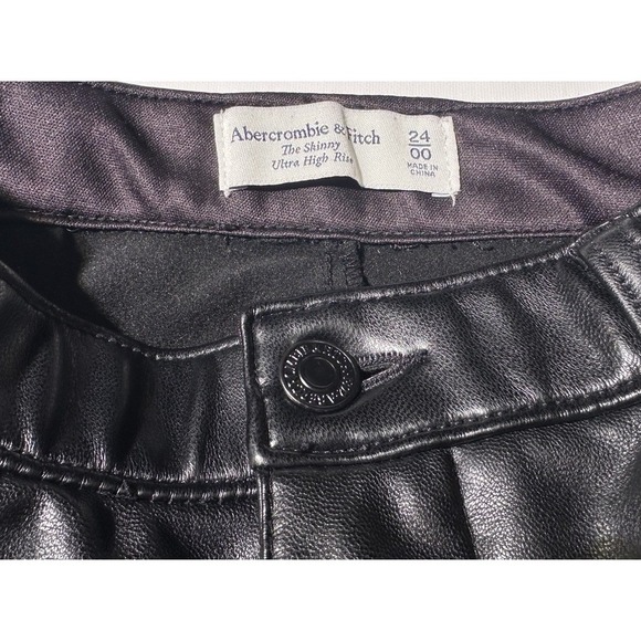 Abercrombie & Fitch The Skinny Ultra High Rise Black Faux Leather Pants Sz 24 - Picture 5 of 7